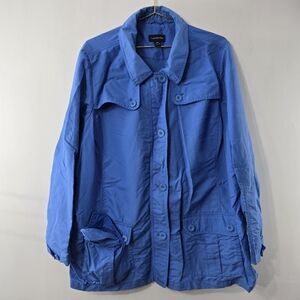 Lands End Hooded Jacket Cargo Field Utility Safari Utilitarian Blue Plus Size 2X